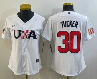Women%27s USA Baseball #30 Kyle Tucker 2023 White World Classic Stitched Jersey